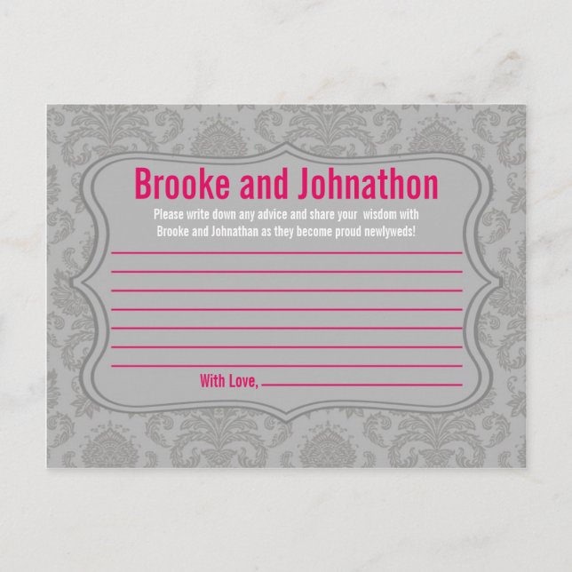 Writable Advice Card Modern Grey Damask Lace Print (Front)