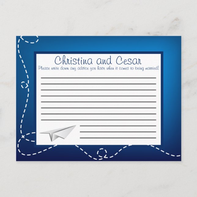 Writable Advice Card Paper Plane Blue Swirl Loops (Front)