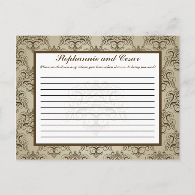 Writable Advice Card Tanish Brown Damask (Front)