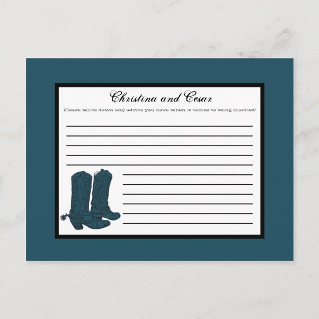 Writable Advice Card Western Blue Cowboy Boots spu (Front)