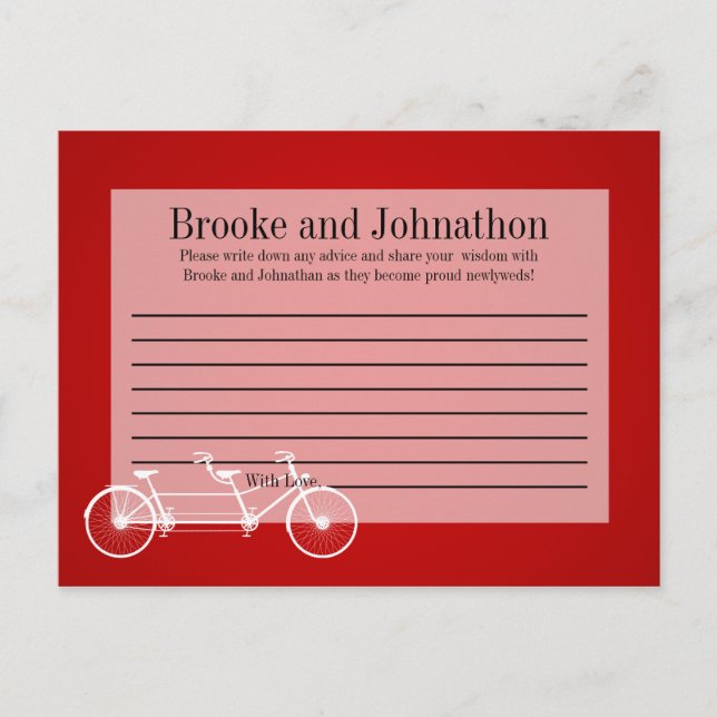 Writable Advice Card Whimsical Red Double Bike (Front)