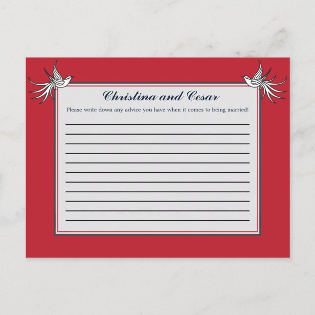 Writable Advice Card White Dove Red Blue BG Ribbon (Front)