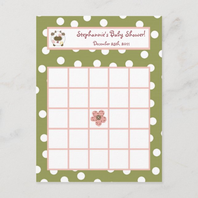 Writable Bingo Card Abby's Farm Pink Girly Barn (Front)
