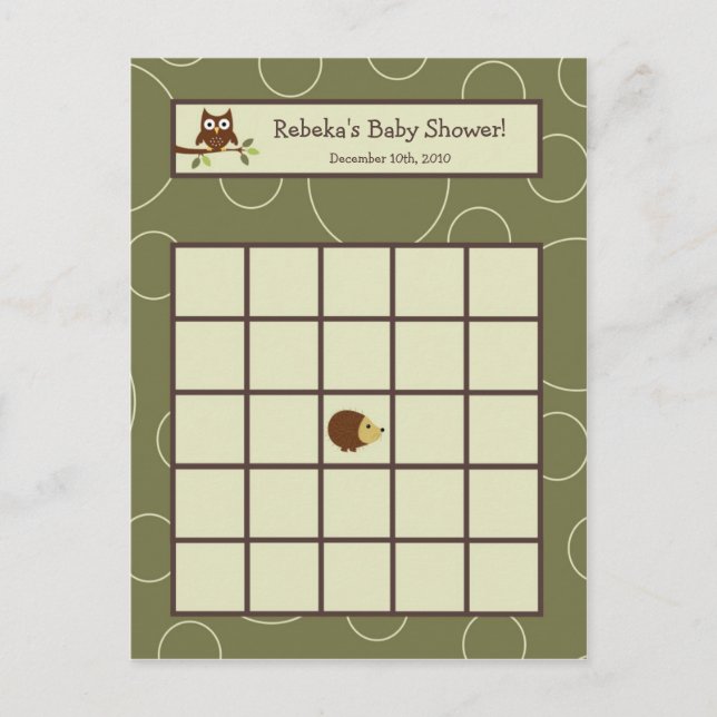 Writable Bingo Card Forrest Animal Owl Deer Bird (Front)