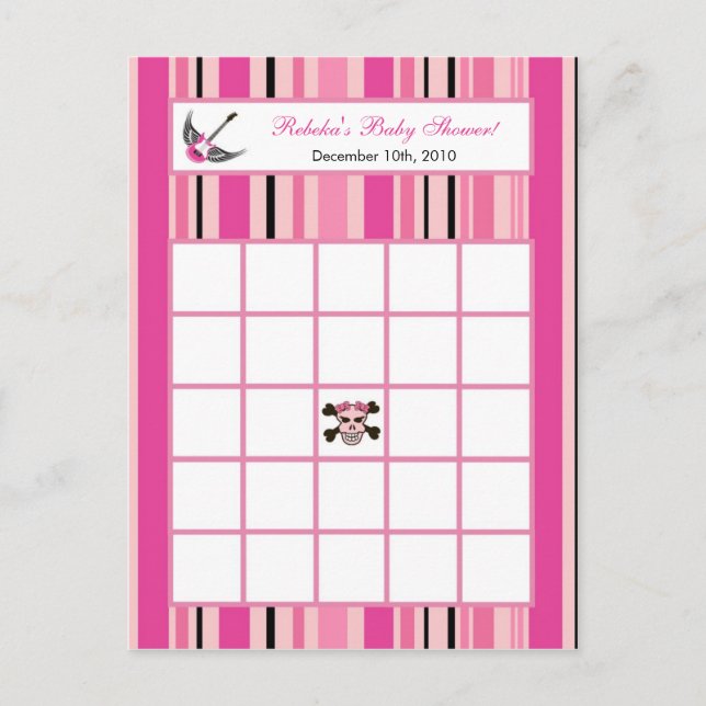 Writable Bingo Card Girl Pink Punk Rock Guitar (Front)