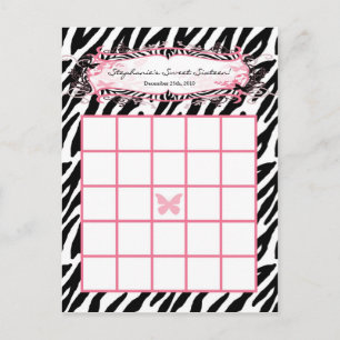 Writable Bingo Card Girly Butterfly Zebra Print