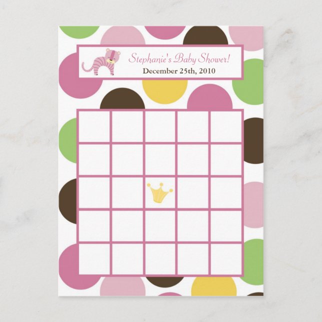 Writable Bingo Card Jungle Queen Tiger Safari Zoo (Front)