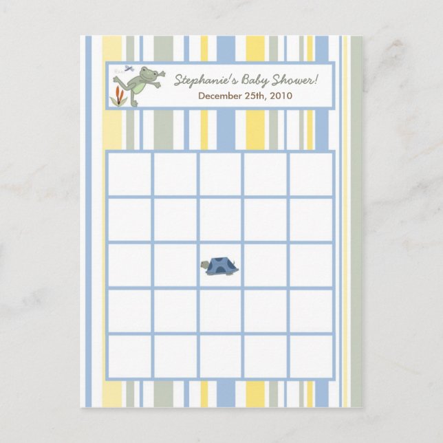 Writable Bingo Card Leap Frog Turtle Bee Dragonfly (Front)