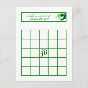 Writable Bingo Card Sweet 16 Green Party