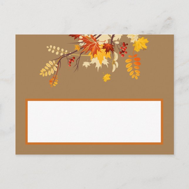 Writable Place Card Autumn Branch Leaves (Front)
