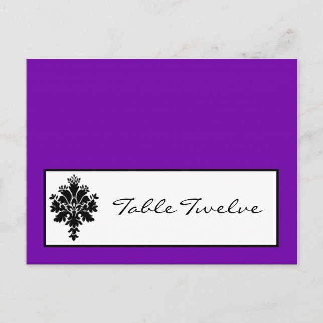 Writable Place Card Black Purple Damask Lace (Front)