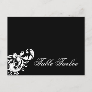 Writable Place Card Black White Floral Filigree