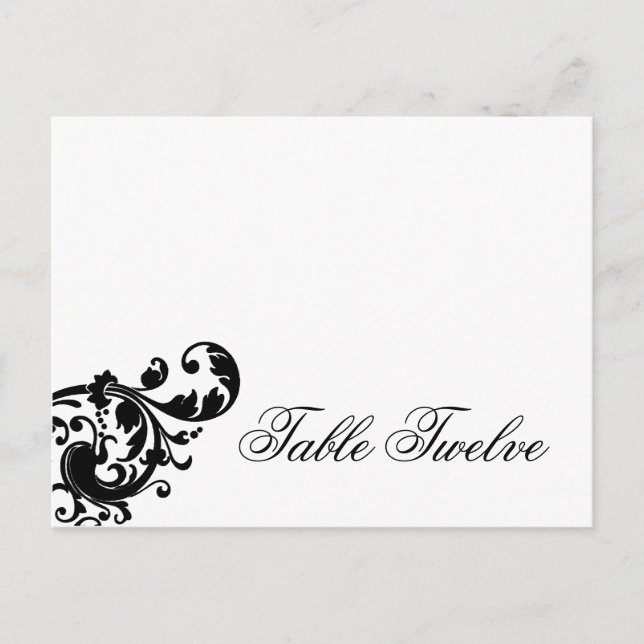 Writable Place Card Black White Floral Filigree (Front)