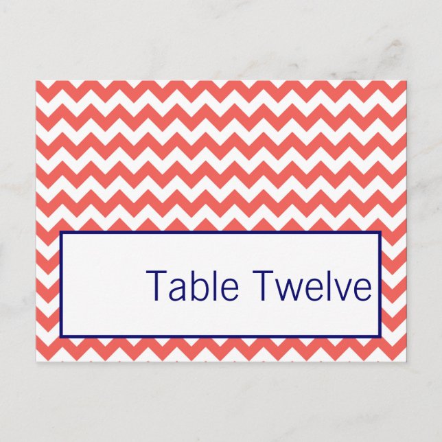 Writable Place Card Coral Navy Blue Chevron Name (Front)