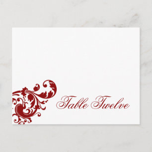 Writable Place Card Crimson Red Floral Filigree