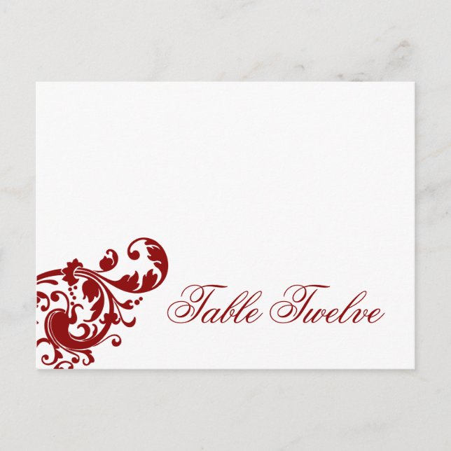 Writable Place Card Crimson Red Floral Filigree (Front)