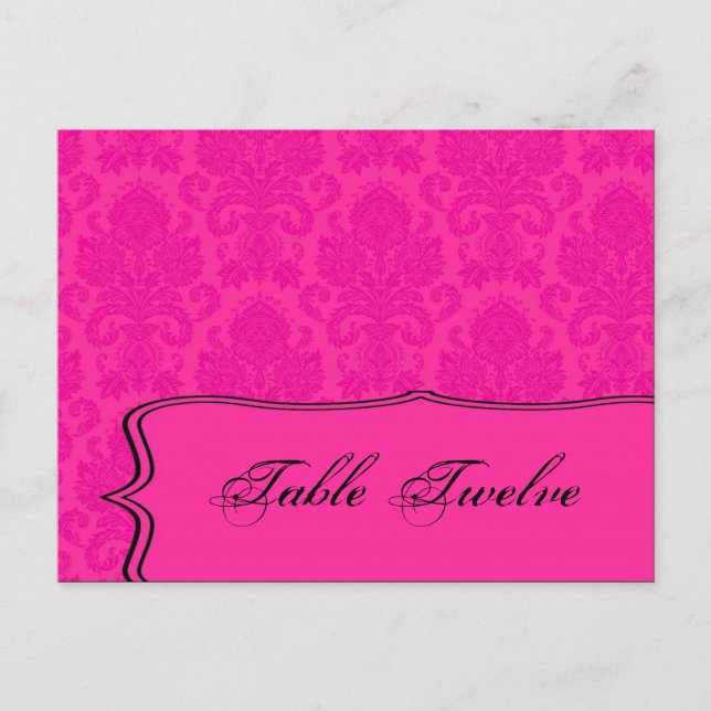 Writable Place Card Hot Pink Bla Damask Lace Print (Front)