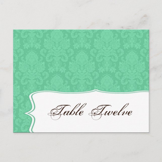 Writable Place Card Mint White Damask Lace Print (Front)