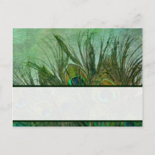 Writable Place Card Peacock Green Feathers