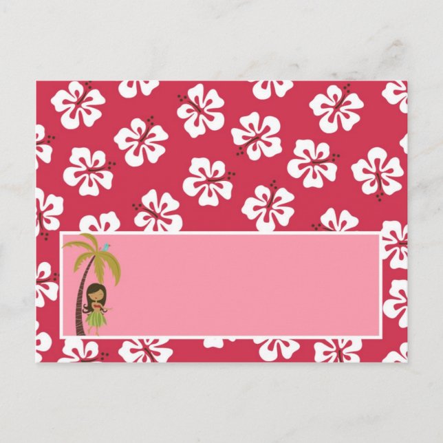 Writable Place Card Pink Hawaiian Luau Tropical (Front)