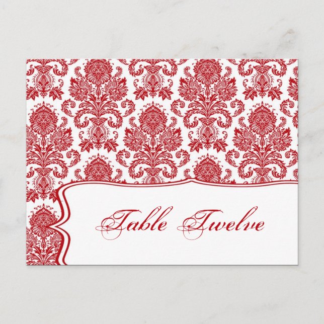 Writable Place Card Red Crimson White Damask Lace (Front)