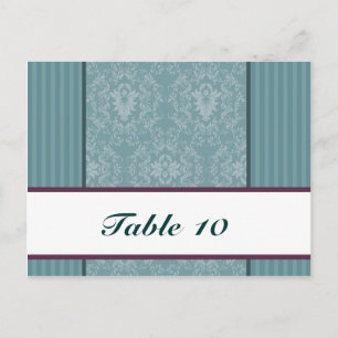 Writable Place Card Teal Blue Damask/Stripes Red F