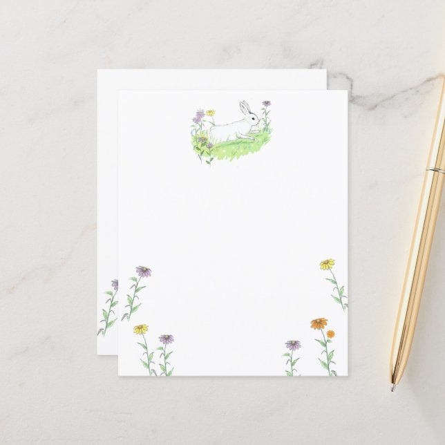 Write A Letter - Spring White Bunny Illustration  (Front/Back In Situ)