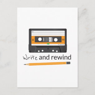 Write and rewind with pencil and Compact Cassette. Postcard