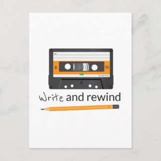 Write and rewind with pencil and Compact Cassette. Postcard