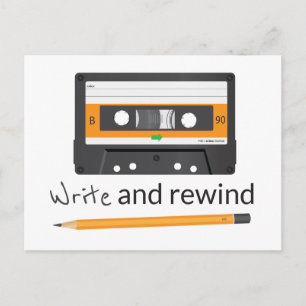 Write and rewind with pencil and Compact Cassette. Postcard