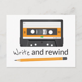 Write and rewind with pencil and Compact Cassette. Postcard