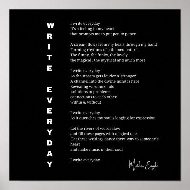 Write everyday writer poem poster wall art decor  (Front)