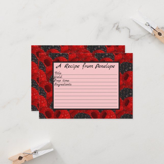  Write on Recipe Card Juicy Berry Pattern and Name (Front/Back In Situ)