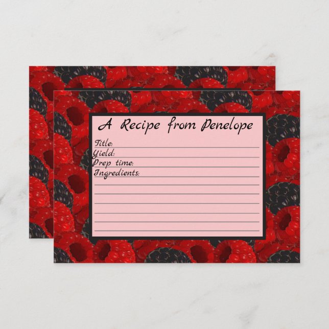  Write on Recipe Card Juicy Berry Pattern and Name (Front/Back)