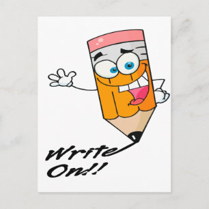 write on right on funny happy pencil cartoon postcard