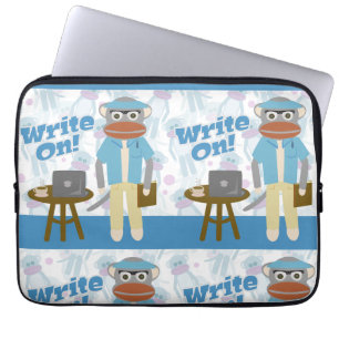 Write On Sock Monkey Author Fun Cartoon  Laptop Sleeve