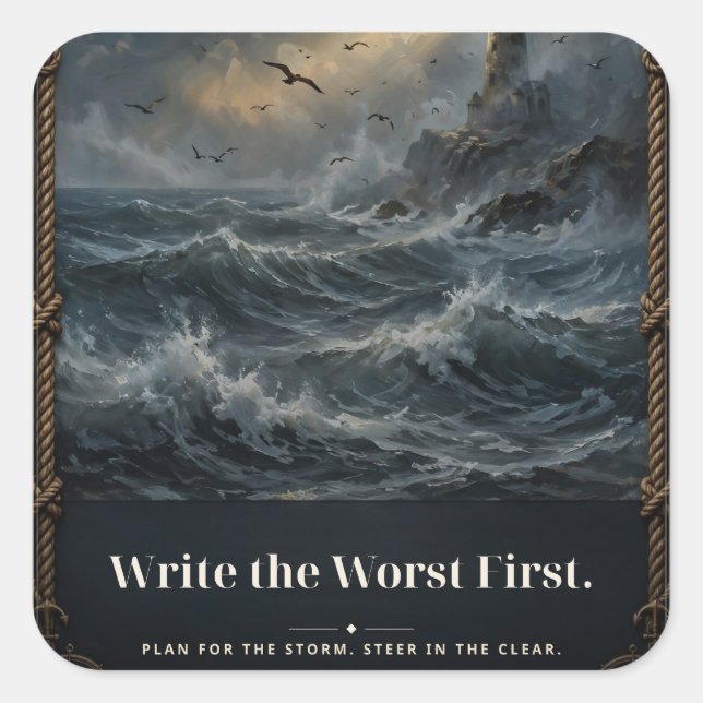 Write the Worst First Stoic Storm Tee Square Sticker (Front)