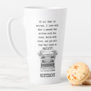 WRITE with blood typewriter quote Nietzsche Latte Mug