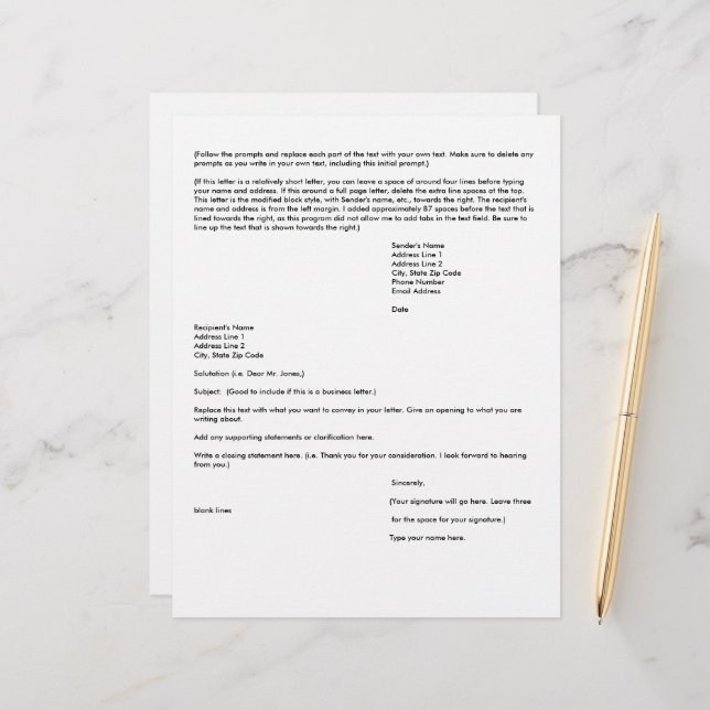 Write your own letter, letterhead template,  (Front/Back In Situ)