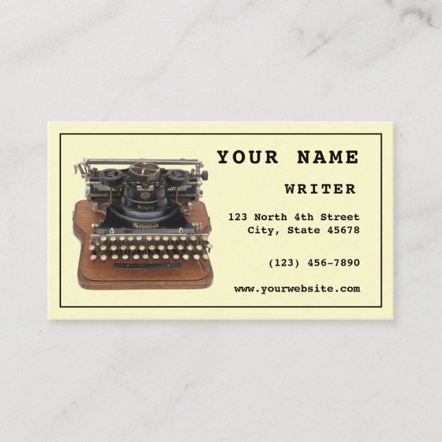Writer Antique Typewriter Template Business Card (Front)