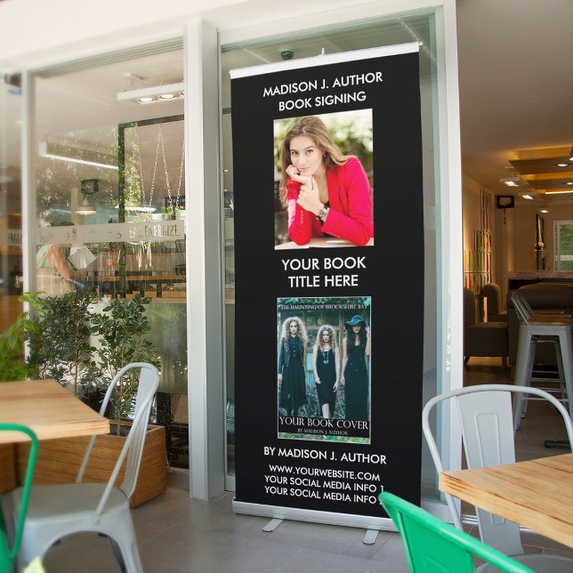 Writer Author Book Cover | Author Photo Blk Retractable Banner (Customize to change text size, style, background color and more.)