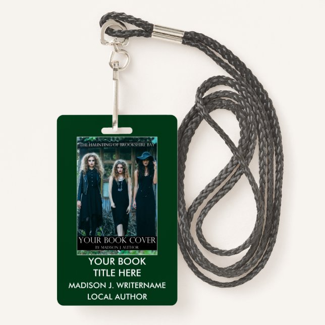 Writer Author Book Cover - Green or Pick Colour ID Badge (Front with Lanyard)