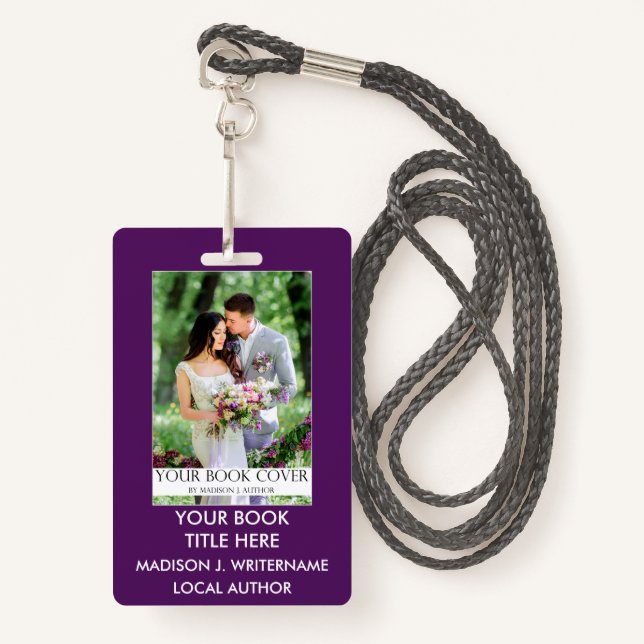 Writer Author Book Cover - Purple or Pick Colour ID Badge (Front with Lanyard)