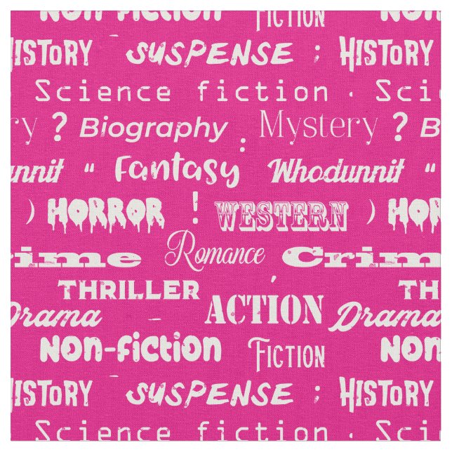 Writer Author Book Reader Pink White Pattern Fabric (Close Up)