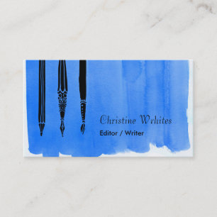 Writer Author Fountain Pen Quill Editor Blue Business Card