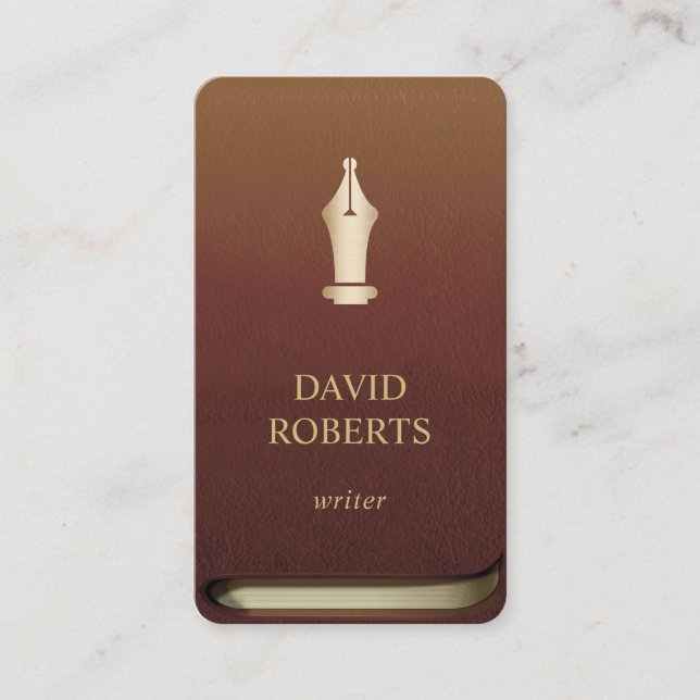 Writer Author Gold Pen Logo Professional Book Business Card (Front)