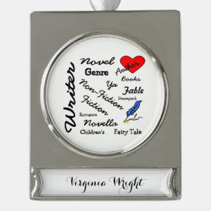 Writer, Author, & Journalist Personalised Name Silver Plated Banner Ornament
