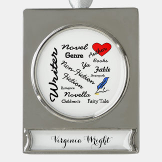 Writer, Author, & Journalist Personalised Name Silver Plated Banner Ornament