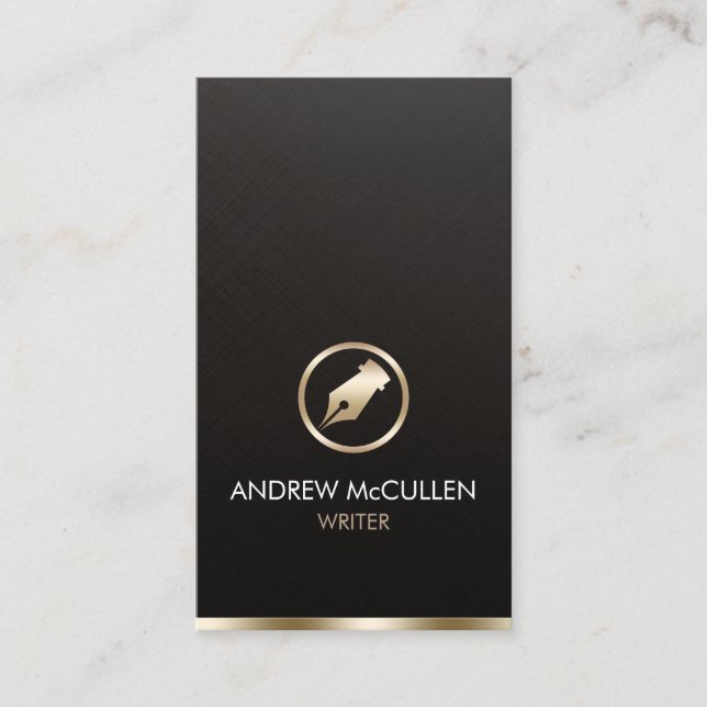 Writer Author Novelist Faux Gold Pen Icon Business Card (Front)