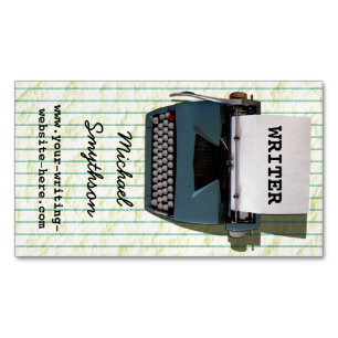 Writer Author Retro Typewriter on Lined Paper Magnetic Business Card
